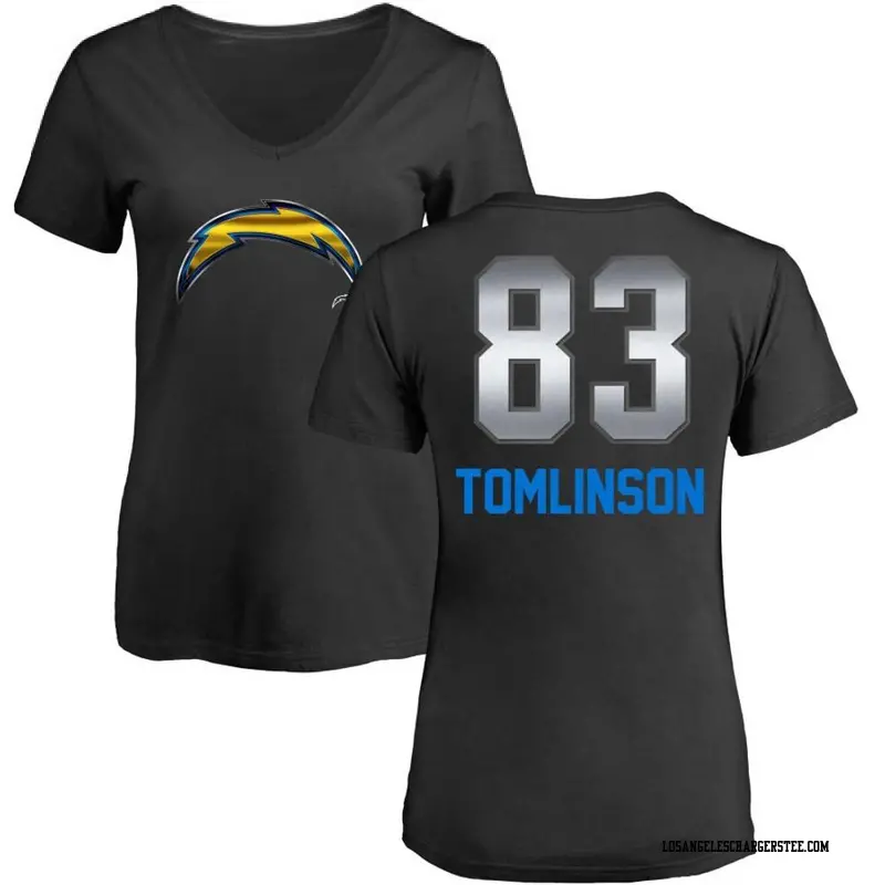 Women's Los Angeles Chargers ＃83 Eric Tomlinson Black Midnight Mascot T-Shirt