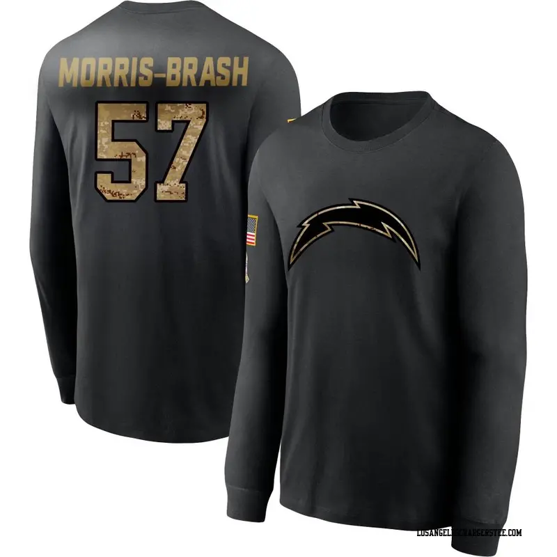 Youth Los Angeles Chargers ＃57 Tre'Mon Morris-Brash Black 2020 Salute To Service Sideline Performance Long Sleeve T-Shirt